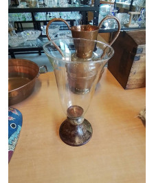 VASE VERRE SOUFFLÉ SOCLE MÉTAL 34,5CM