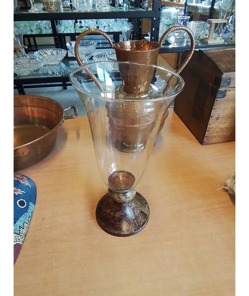 VASE VERRE SOUFFLÉ SOCLE MÉTAL 34,5CM