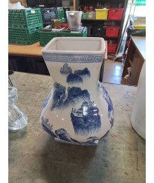 VASE CÉRAMIQUE ÉCRU BLEU STYLE ASIATIQUE 
