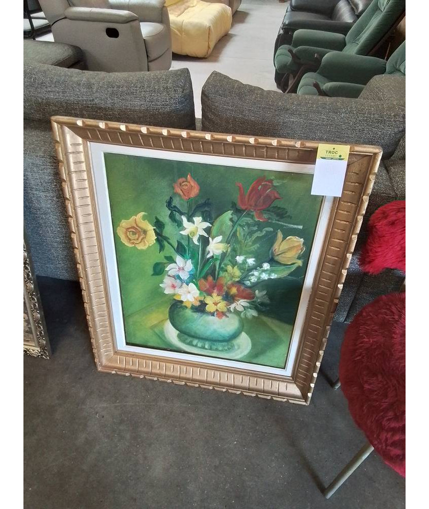 HUILE SUR TOILE BOUQUET DE FLEURS CADRE DORÉ 