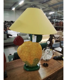 LAMPE CACTUS FRANCOIS CHATAIN CÉRAMIQUE JAUNE VERT ROUGE AJ JAUNE EN L\'ÉTAT 
