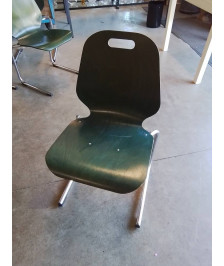 CHAISE D’ACCEUIL A POIGNÉE PIÈTEMENT MÉTAL CHROMÉ ASSISE BOIS VERT SOUVIGNET