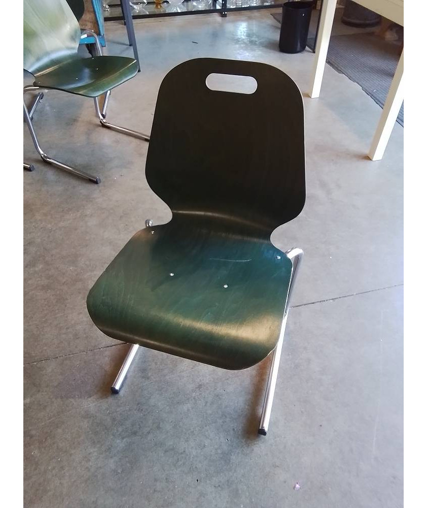 CHAISE D’ACCEUIL A POIGNÉE PIÈTEMENT MÉTAL CHROMÉ ASSISE BOIS VERT SOUVIGNET