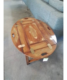  TABLE BASSE MAJORDOME BOIS MARQUETÉ A INCRUSTATION LAITON