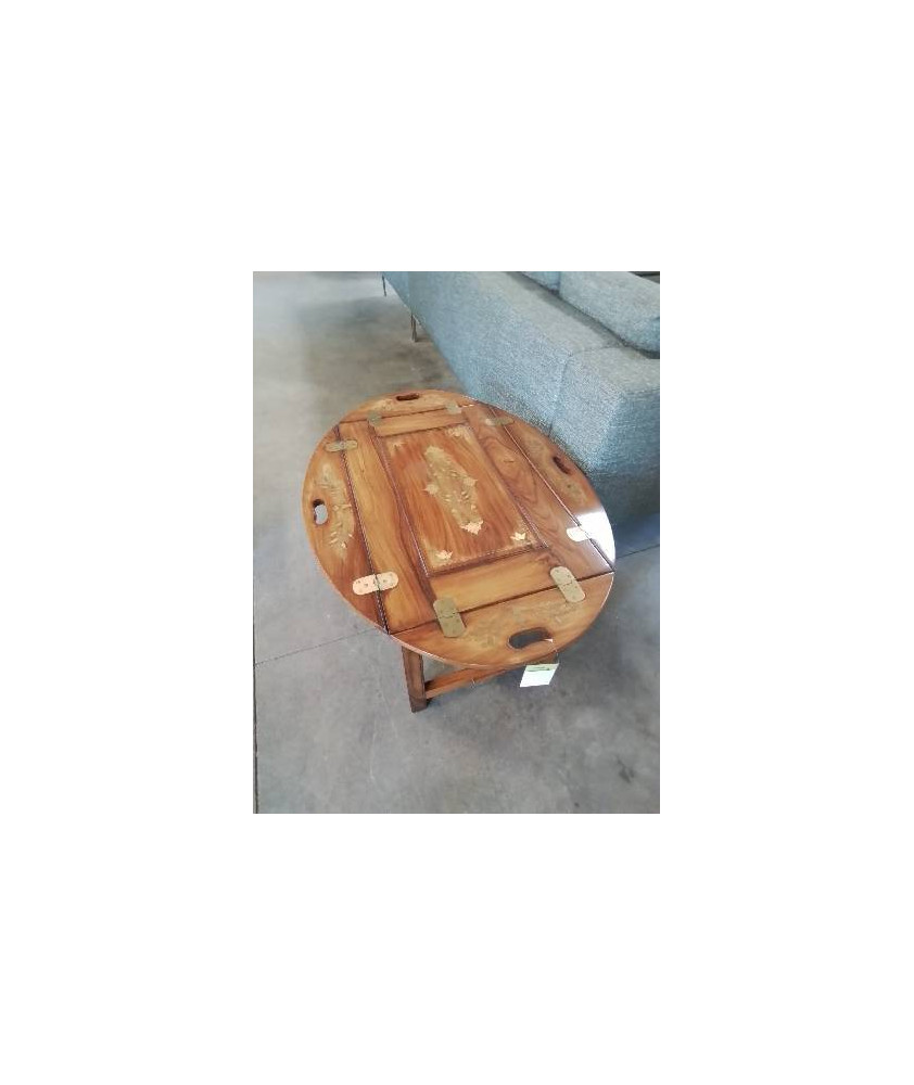  TABLE BASSE MAJORDOME BOIS MARQUETÉ A INCRUSTATION LAITON