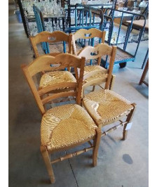 4 CHAISES A POIGNÉES BOIS CLAIR PAILLÉ 