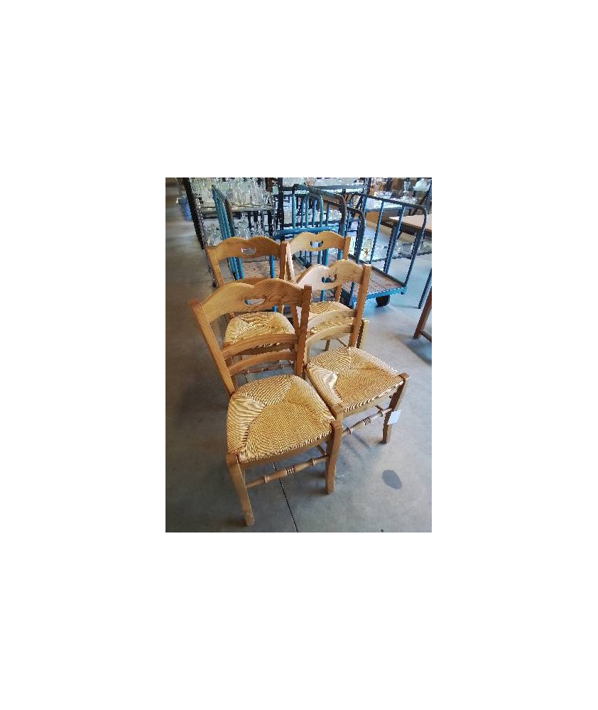 4 CHAISES A POIGNÉES BOIS CLAIR PAILLÉ 