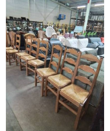 8 CHAISES A ENTRETOISE CHÊNE CLAIR PAILLÉ DOSSIER 3 BARREAUX CHANTOURNÉ 