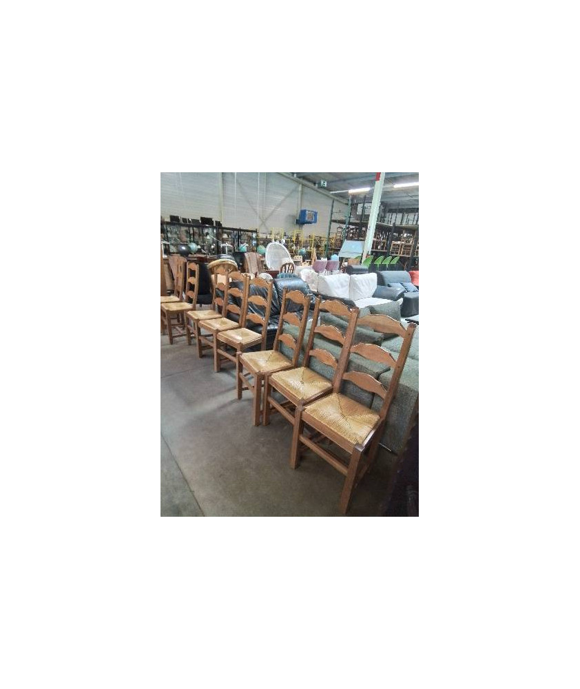 8 CHAISES A ENTRETOISE CHÊNE CLAIR PAILLÉ DOSSIER 3 BARREAUX CHANTOURNÉ 