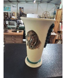 VASE CÉRAMIQUE ART DÉCO DÉCOR AU CHIEN DE CHASSE LONGWY