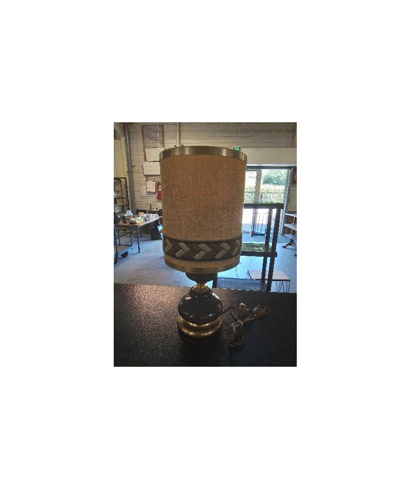 LAMPE MÉTAL DORÉ ET MARRON AJ TISSU ANNÉES 70