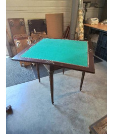 TABLE A JEU MOUCHOIR ACAJOU INCRUSTATION LAITON 1 TIROIR STYLE LOUIS XVI 