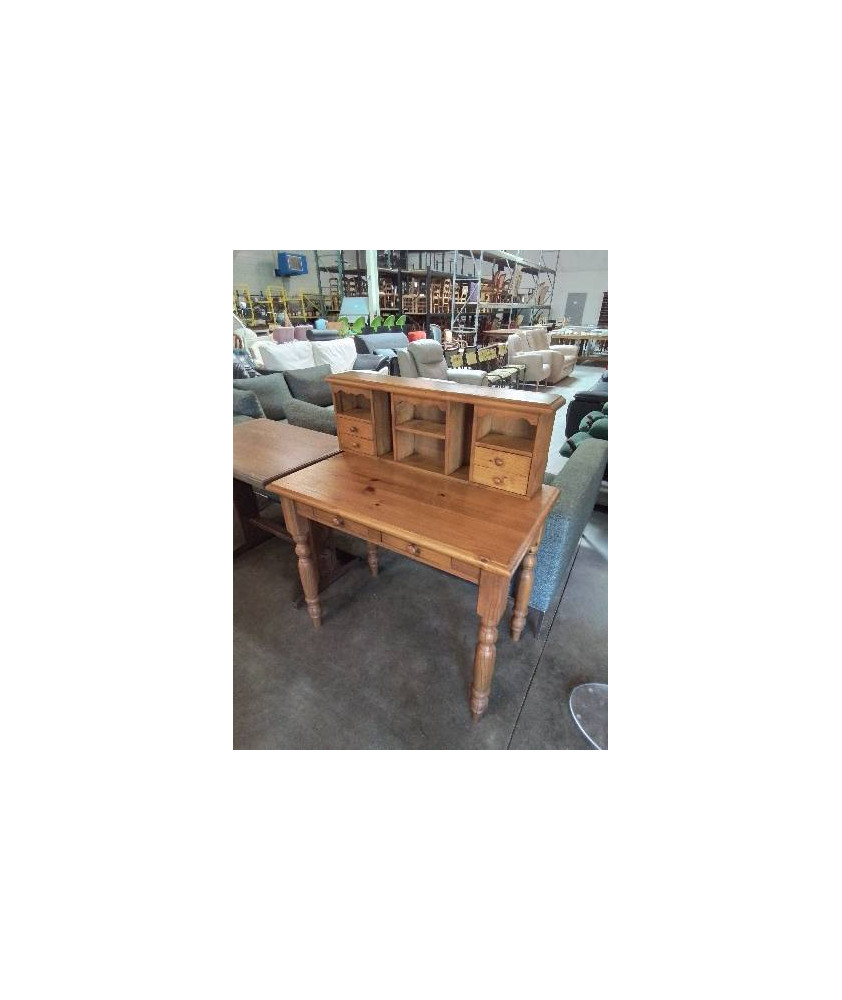 BUREAU RECTANGULAIRE A GRADIN PIN 6 TIROIRS 6 NICHES 