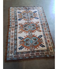 TAPIS LAINE FAIT MAIN ECRU BLEU ORANGÉ 193X127CM