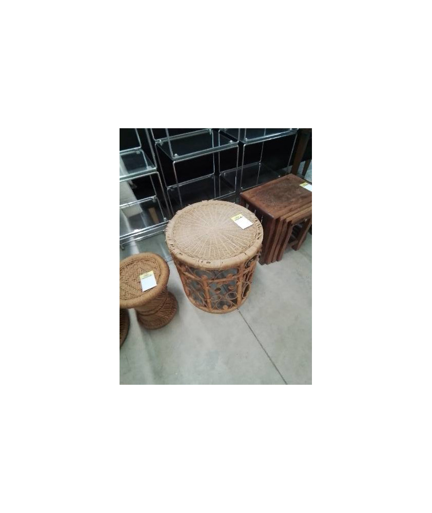 TABLE BASSE RONDE ROTIN ET VANNERIE 