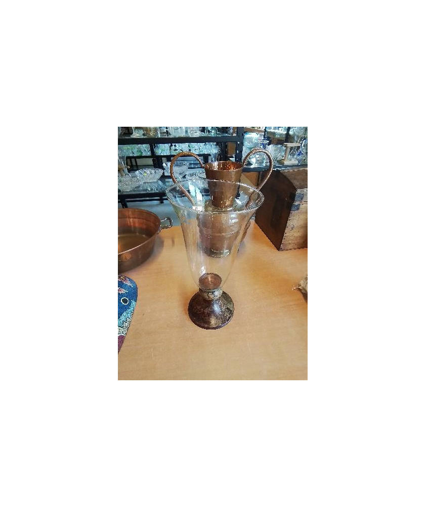 VASE VERRE SOUFFLÉ SOCLE MÉTAL 34,5CM