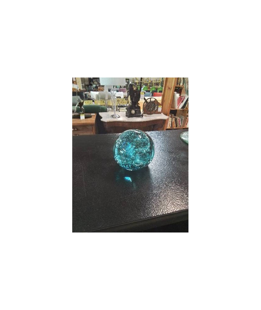PRESSE PAPIER VERRE BULLÉ TEINTÉ BLEU BIOT