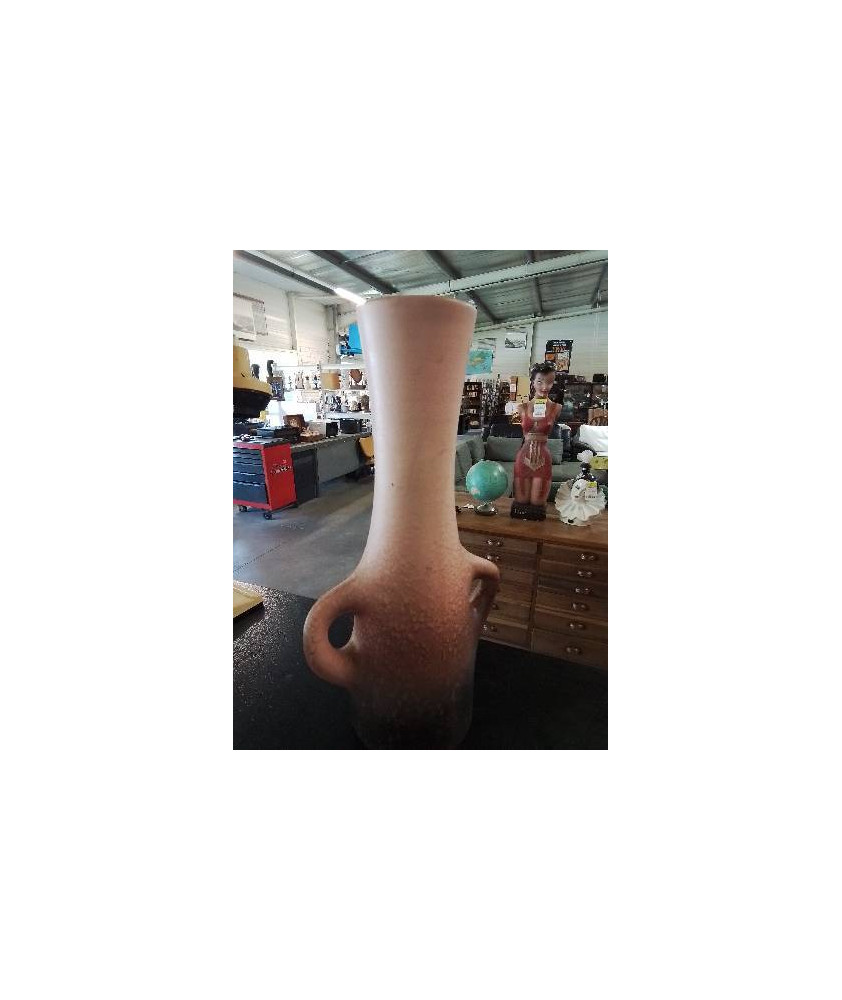 VASE CÉRAMIQUE ROSE ET NOIR 2 ANSES DC SAINT PAIR SUR MER ANNÉES 60