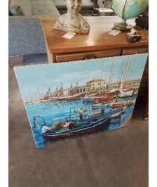 HUILE SUR TOILE BATEAUX AU PORT JEAN BERTHOMIEU