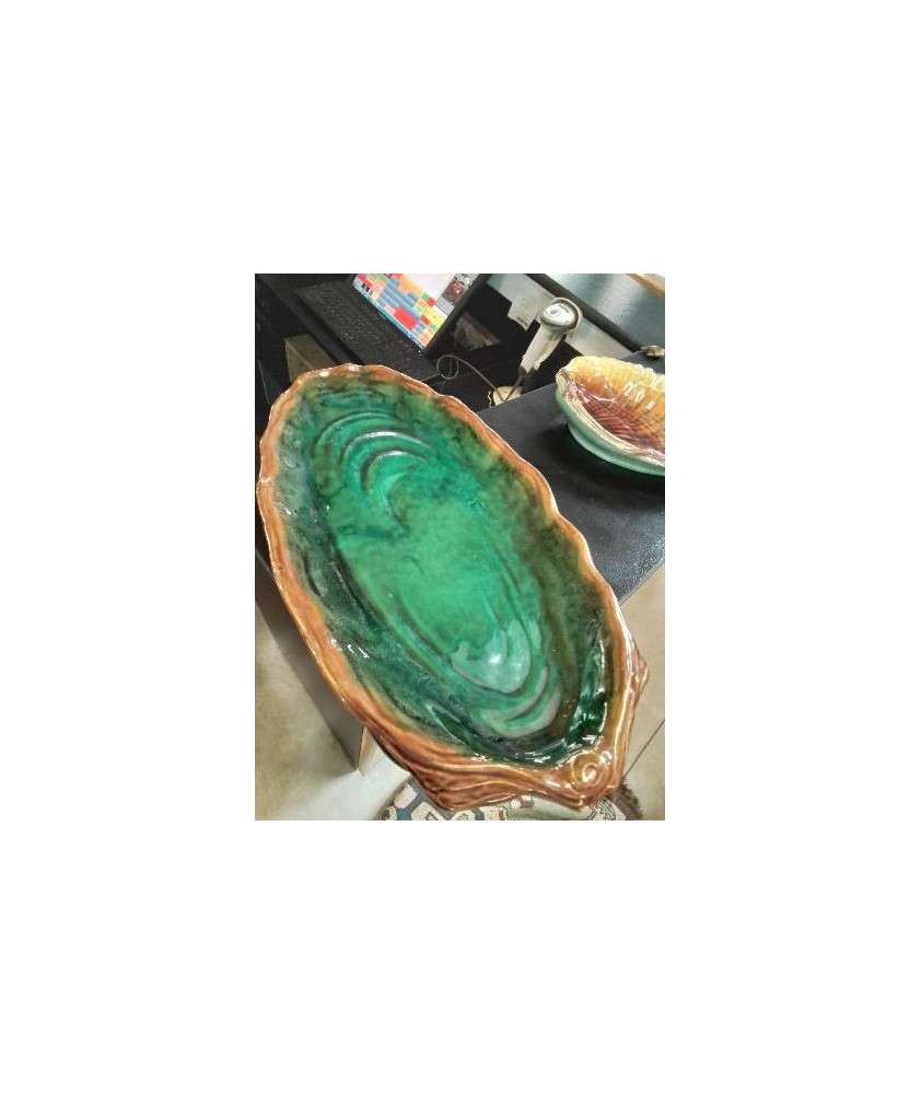 PLAT CÉRAMIQUE VERT MARRON ANNÉES 60 VALLAURIS 