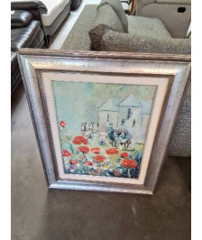 HUILE SUR PANNEAU LA CALÈCHE AUX COQUELICOTS EVELYNEL