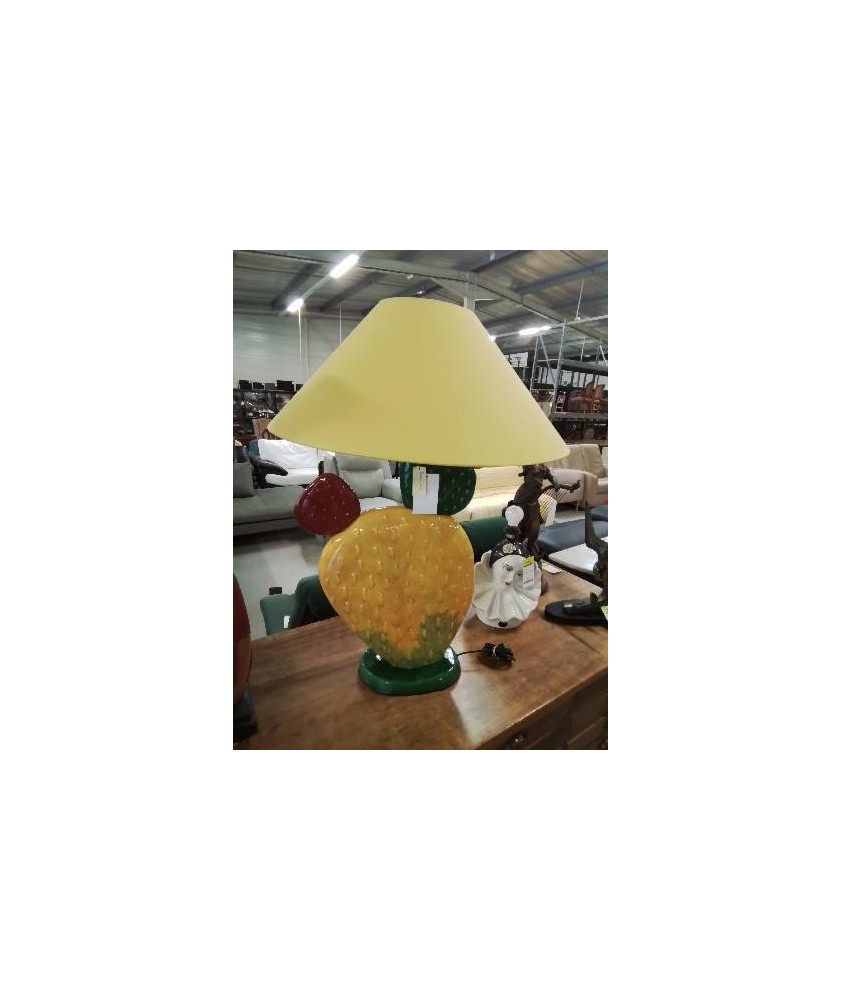 LAMPE CACTUS FRANCOIS CHATAIN CÉRAMIQUE JAUNE VERT ROUGE AJ JAUNE EN L\'ÉTAT 