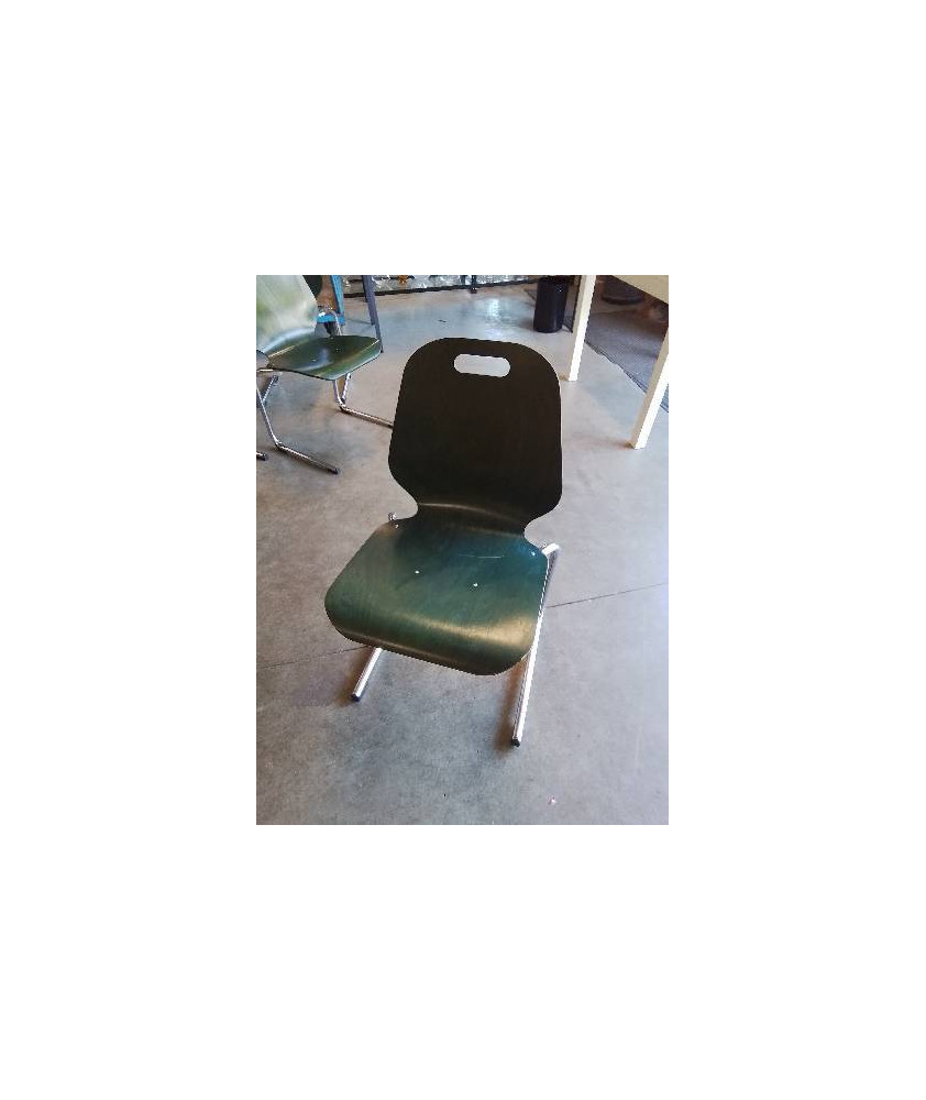 CHAISE D’ACCEUIL A POIGNÉE PIÈTEMENT MÉTAL CHROMÉ ASSISE BOIS VERT SOUVIGNET