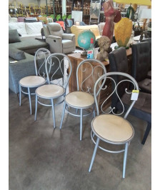 4 CHAISES MÉTAL GRIS CINTRÉ ASSISE PU BEIGE