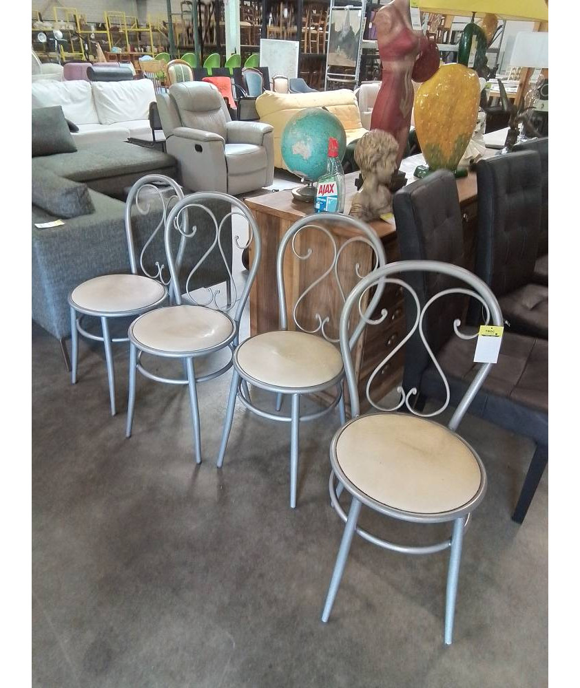 4 CHAISES MÉTAL GRIS CINTRÉ ASSISE PU BEIGE