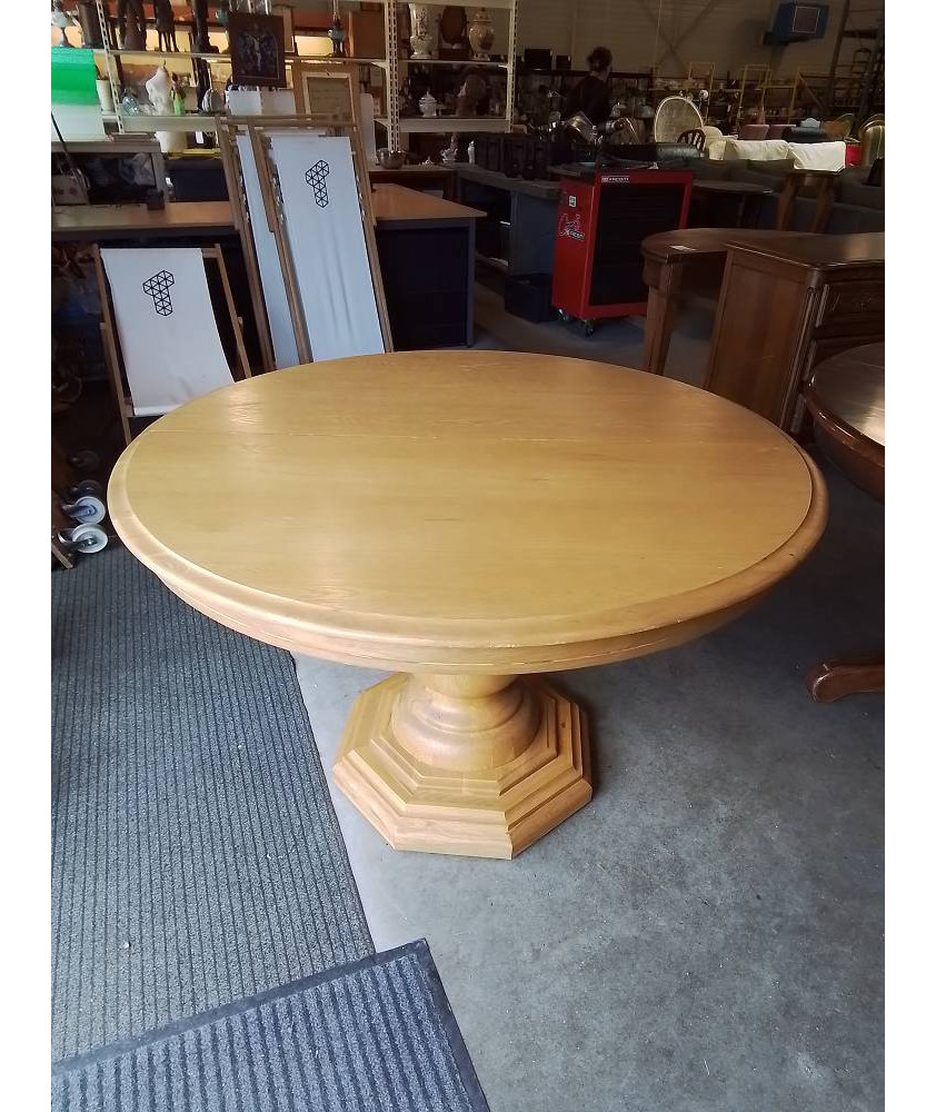 TABLE RONDE BOIS CLAIR SUR PIED FUT CENTRAL 120X77CM 1RALLONGE 40CM