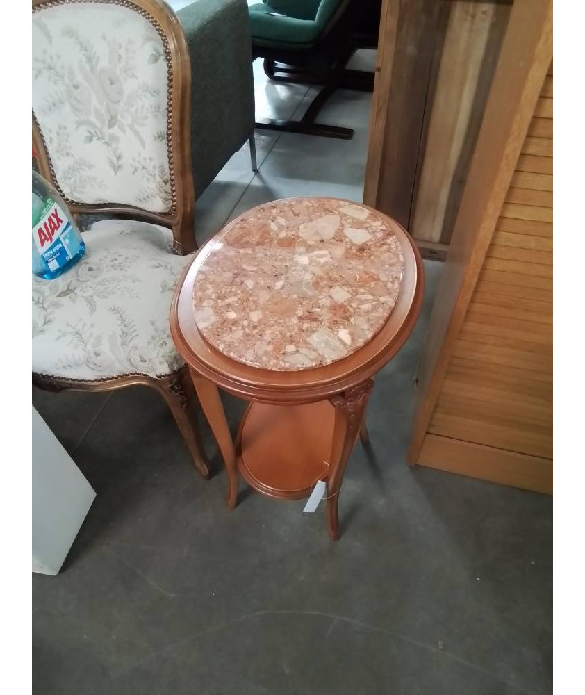 CONSOLE OVALE BOIS CLAIR DESSUS MARBRE ROSE VEINÉ STYLE RÉGENCE 