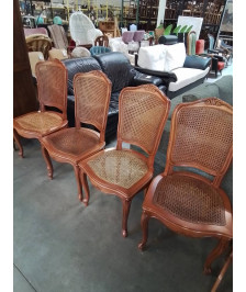 4 CHAISES BOIS CLAIR ASSISE ET DOSSIER CANNÉ STYLE RÉGENCE 