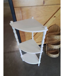ÉTAGÈRE D’ANGLE A COLONNES BOIS PEINT BLANC 3 TABLETTES 