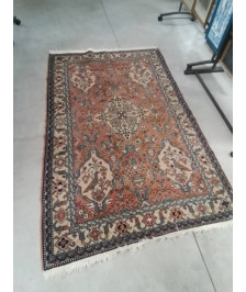 TAPIS LAINE FAIT MAIN ORANGÉ BLEU 195X123CM