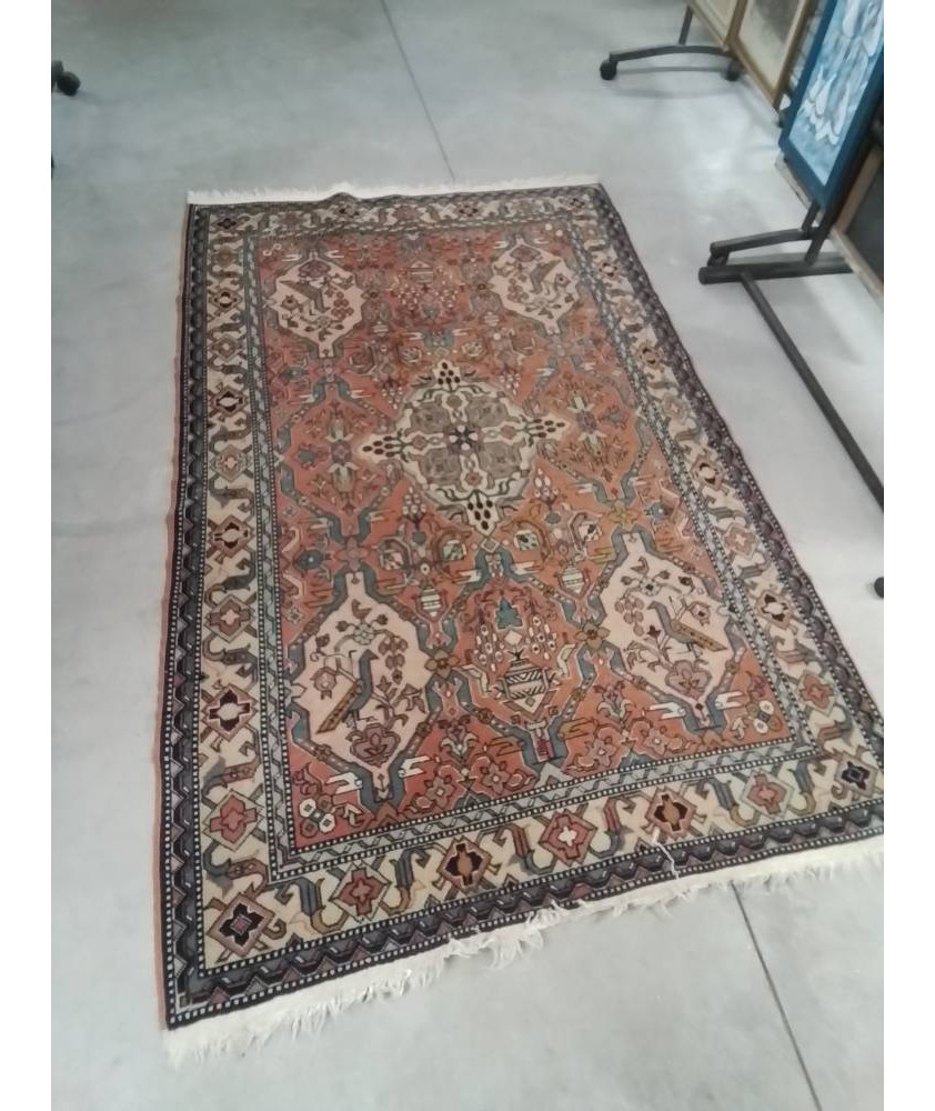 TAPIS LAINE FAIT MAIN ORANGÉ BLEU 195X123CM