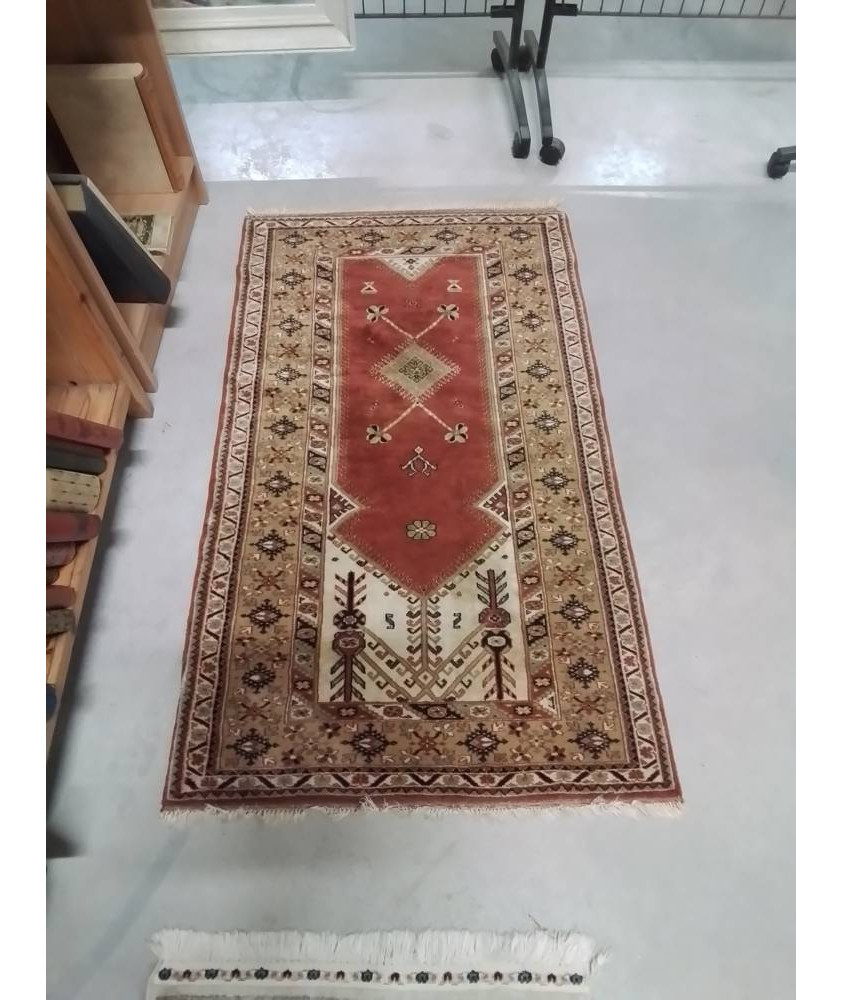 TAPIS LAINE FAIT MAIN ROUGE OCRE 136X80CM