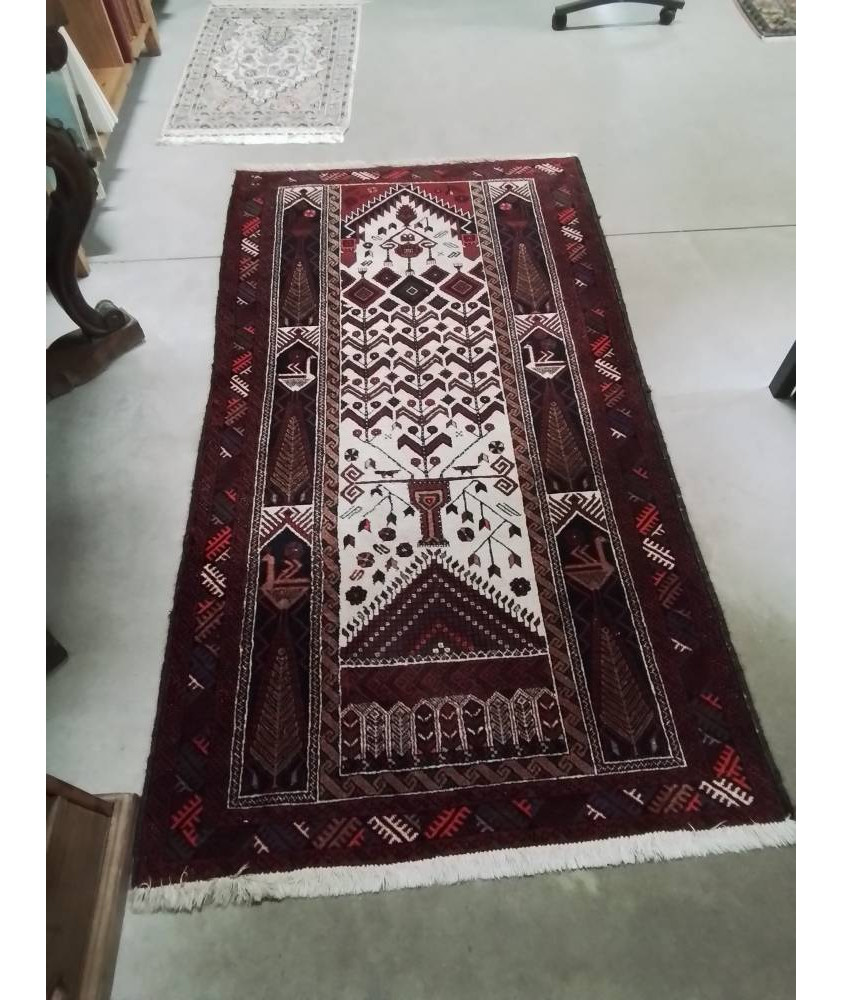 TAPIS LAINE D’ORIENT LAINE FAIT MAIN BORDEAUX ECRU 110X200CM