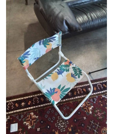 SIÈGE DE PLAGE PLIANT METAL BLANC ET TOILE FLEURI 