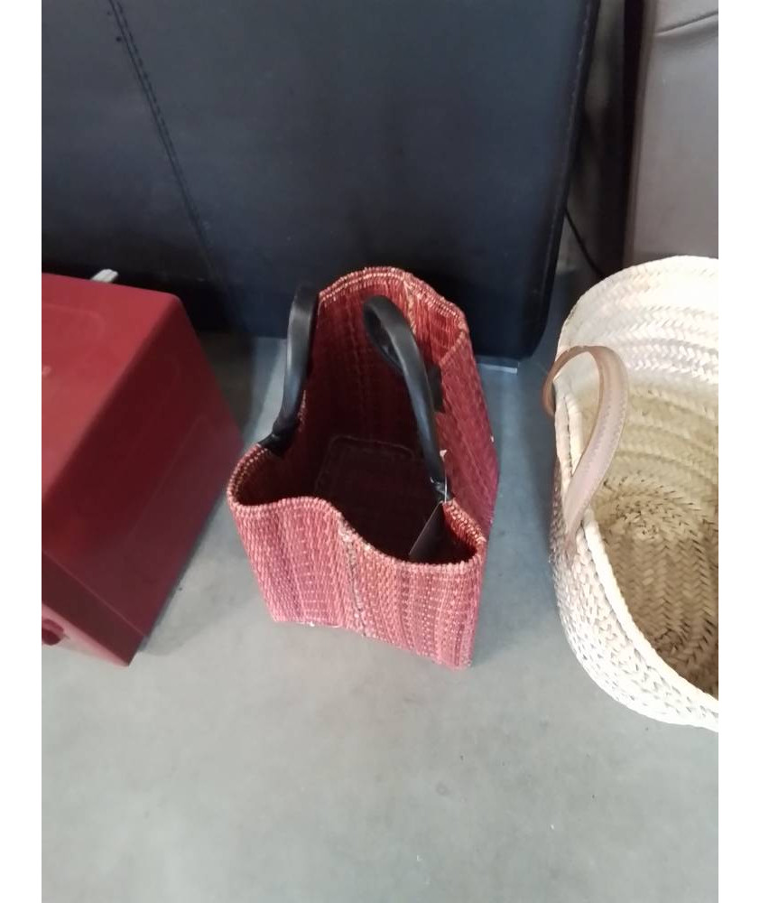 PANIER VANNERIE ROUGE ANSES CUIR NOIR