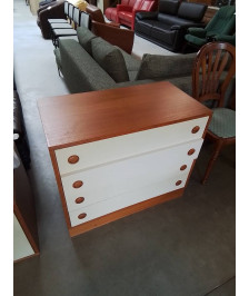 COMMODE BOIS CLAIR ET BLANC 4 TIROIRS ANNÉES 80