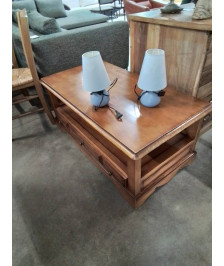TABLE BASSE RECTANGULAIRE BOIS CLAIR 2 NIVEAUX 1 TIROIR 