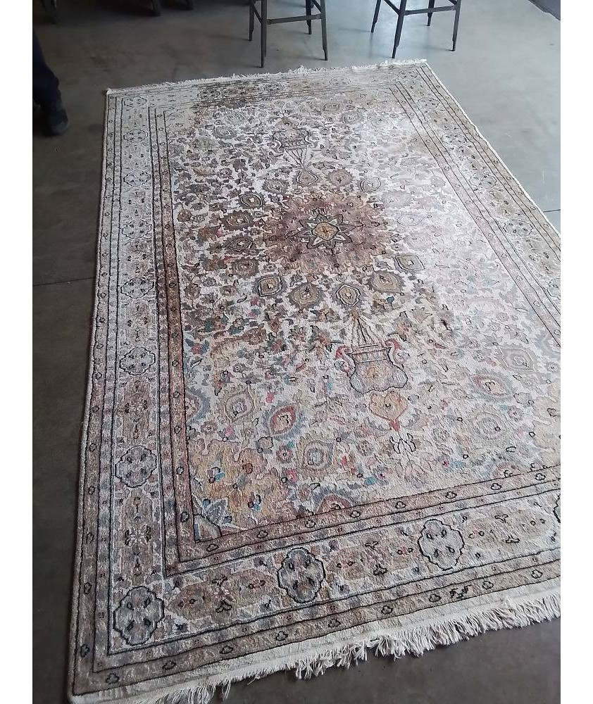 TAPIS LAINE ET SOIE ÉCRU BLEU ROSE 290X188CM