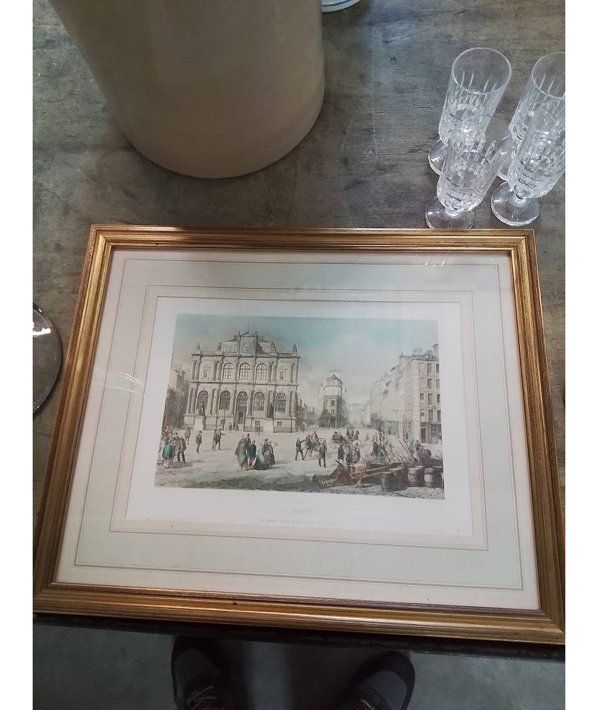 GRAVURE LE HAVRE VUE PRISE SUR LE QUAI FACE AU MUSEE 
