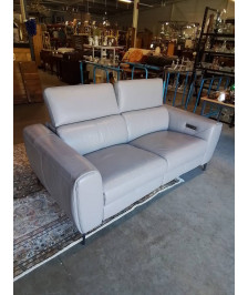 CANAPÉ ÉLECTRIQUE 2 PLACES CUIR TAUPE TÊTIÈRES RÉGLABLE 