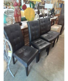 4 CHAISES PU NOIR PIÈTEMENT BOIS NOIR
