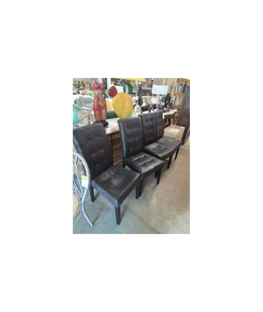 4 CHAISES PU NOIR PIÈTEMENT BOIS NOIR