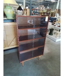 BIBLIOTHÈQUE BOIS 6 PORTES COULISSANTES VERRE ANNÉES 60