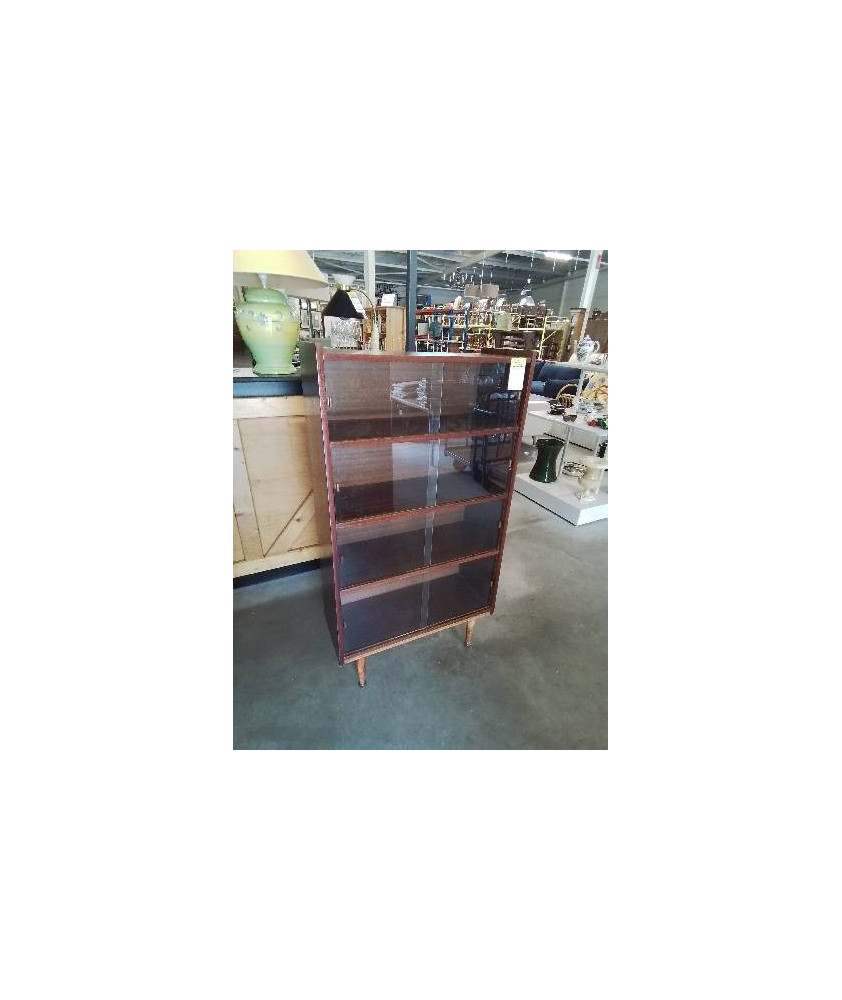BIBLIOTHÈQUE BOIS 6 PORTES COULISSANTES VERRE ANNÉES 60