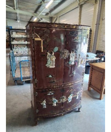 BUFFET BOIS LAQUÉ NACRE DÉCOR ASIATIQUE 