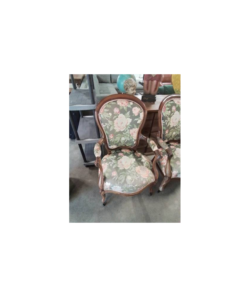 FAUTEUIL ACAJOU CAPITONNÉ TISSU DÉCOR AUX ROSE NAPOLÉON III EN L\'ÉTAT 